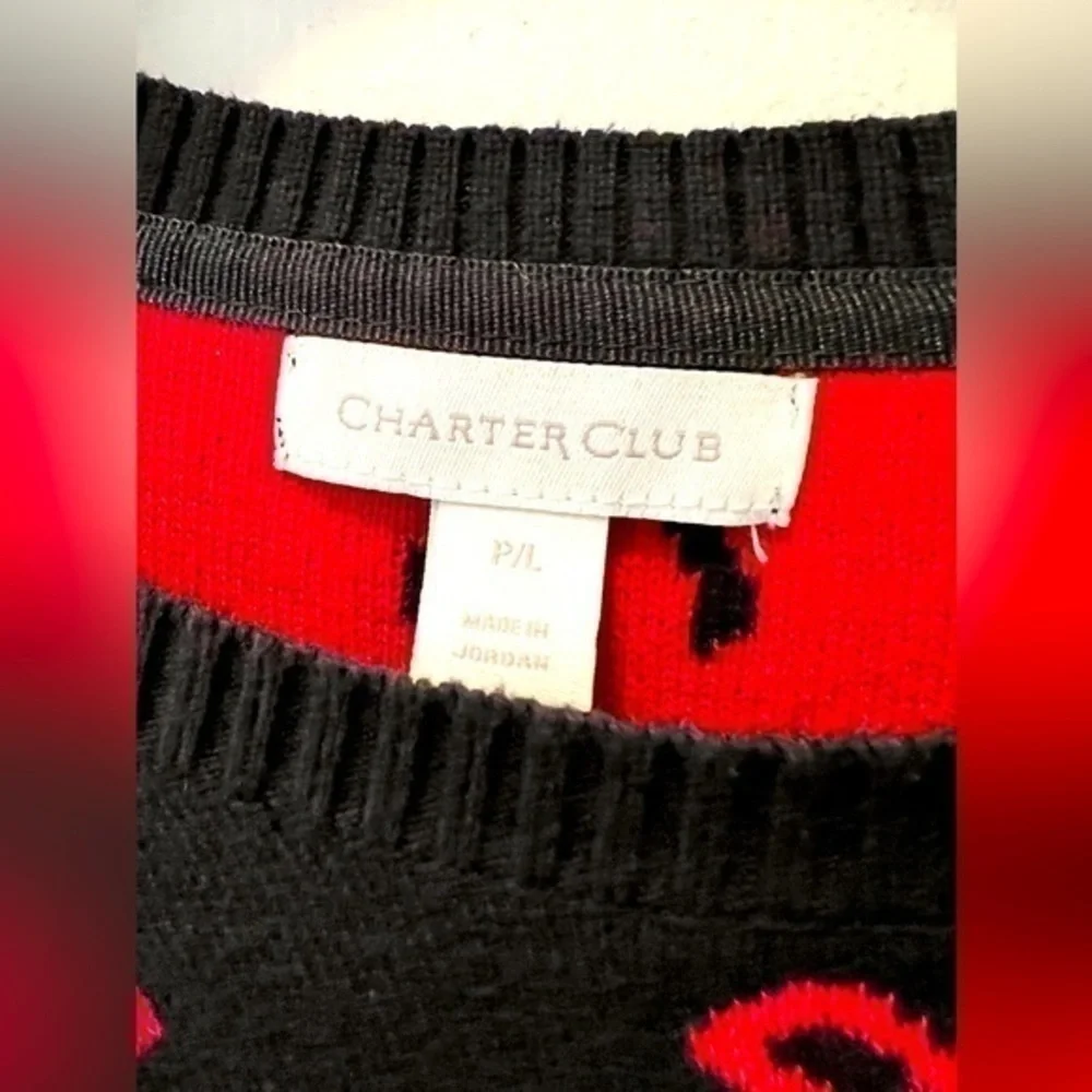 Charter club - HOLIDAY SWEATER black and red bow tie sweater - large petit